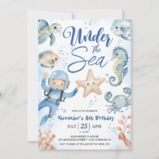 Onder het Zee! Jongen Schattigee Oceaan 8ste verja Kaart (Voorkant)