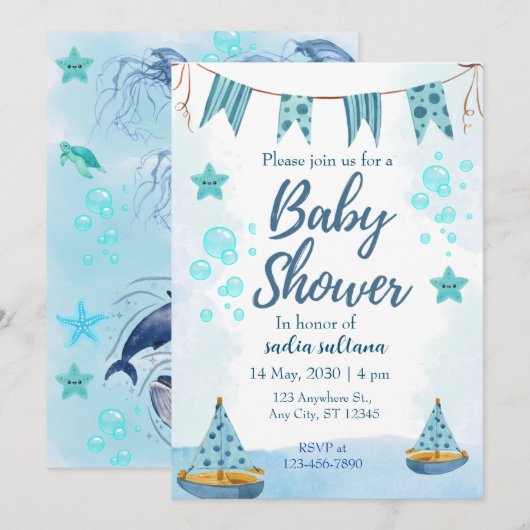 Onder het Zee Joy: Gepersonaliseerde Baby Boy Show Kaart (Voorkant / Achterkant)