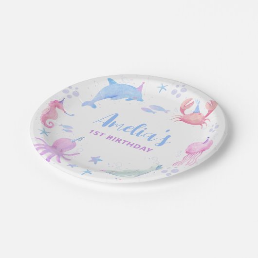 Onder het Zee Kinder 1e verjaardag Papieren Bordje (Gekanteld)