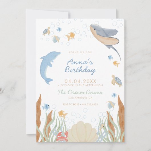 Onder het Zee Kinderen Birthday Party Kaart (Voorkant)