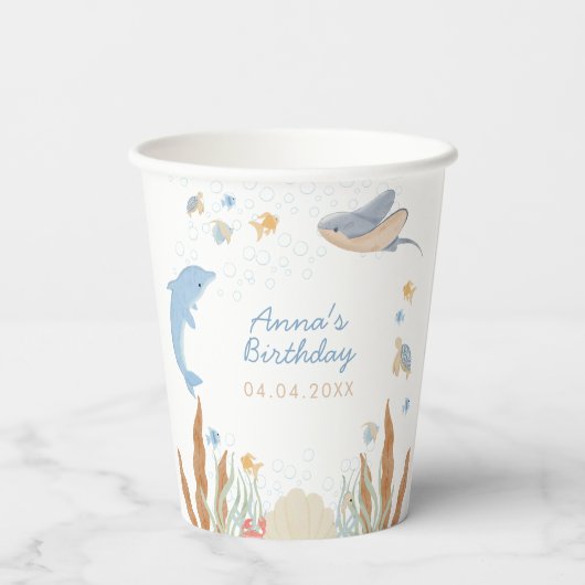 Onder het Zee Kinderen Birthday Party Papieren Bekers (Achterkant)
