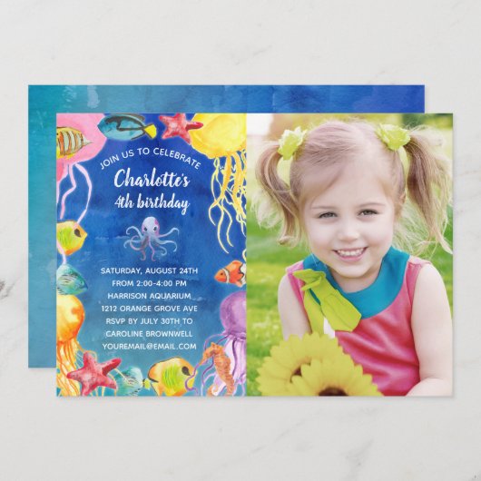 Onder het Zee Kinderen van Birthday Foto Kaart (Voorkant / Achterkant)