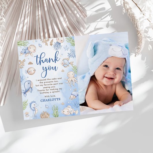Onder het Zee Kinderverjaardagsfeestje Foto Bedankkaart