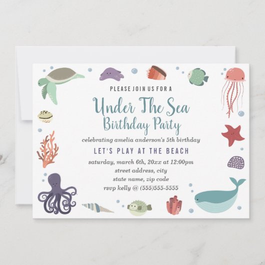 Onder het Zee Kinderverjaardagsuitnodiging Kaart (Voorkant)