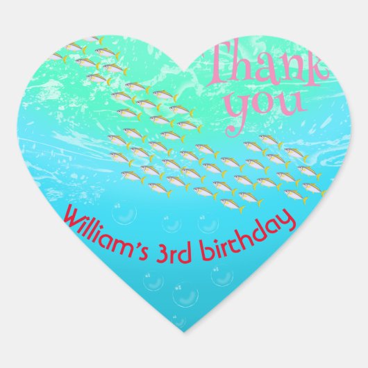 Onder het Zee kleine vis met bubbels verjaardag Hart Sticker (Voorkant)