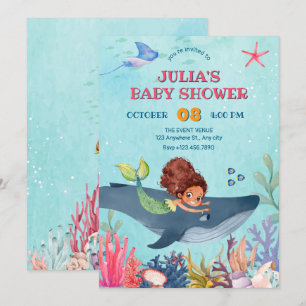 Onder het zee kleine zeemeermin en walvis baby sho kaart
