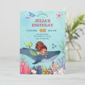 Onder het zee kleine zeemeermin en walvis verjaard kaart (Staand voorkant)