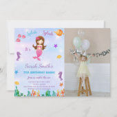 Onder het Zee Kleine Zeemeermin Uitnodiging met Fo (Voorkant)