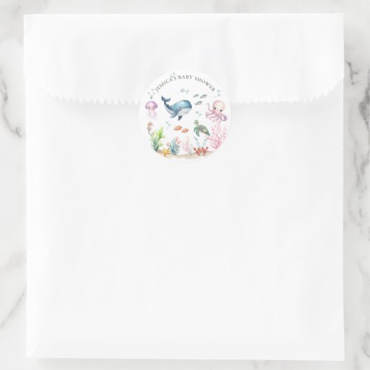 Onder het Zee Kleurrijke Ocean Animals Baby shower Ronde Sticker (Tas)