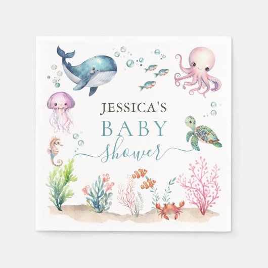 Onder het Zee Kleurrijke Ocean Animals Baby shower Servet (Voorkant)