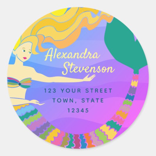 Onder het Zee kleurrijke zeemeermin retour adres Ronde Sticker (Voorkant)