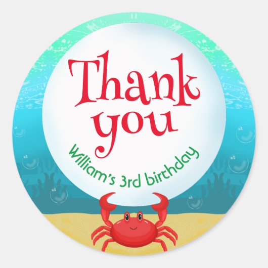Onder het Zee Krab met Bubble verjaardagsfeestje Ronde Sticker (Voorkant)