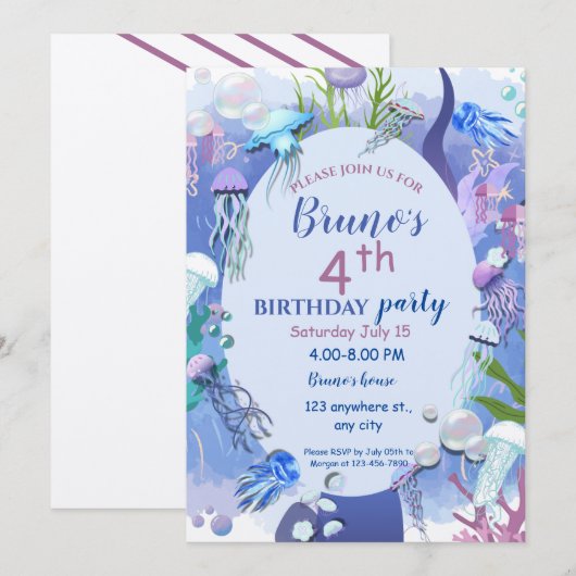 Onder het zee kwallen Verjaardagsuitnodiging Kaart (Voorkant / Achterkant)