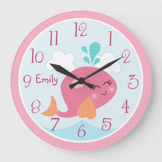 Onder het Zee leven Roze walvisklok Baby Kind Grote Klok (Voorkant)