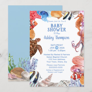 Onder het Zee Life Blue Baby shower Kaart