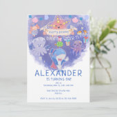 Onder het Zee Life Ocean Fintastic Birthday Party Kaart (Staand voorkant)