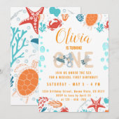 Onder het Zee Little Girl One Birthday Invitations Kaart (Voorkant / Achterkant)