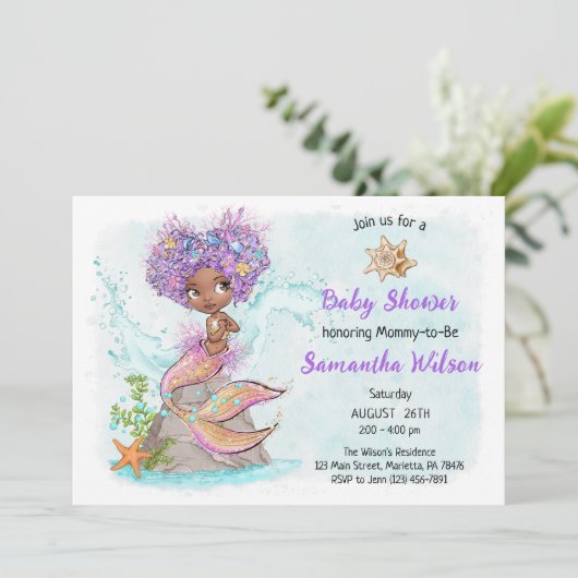 Onder het Zee Little Mermaid Baby shower Kaart (Staand voorkant)