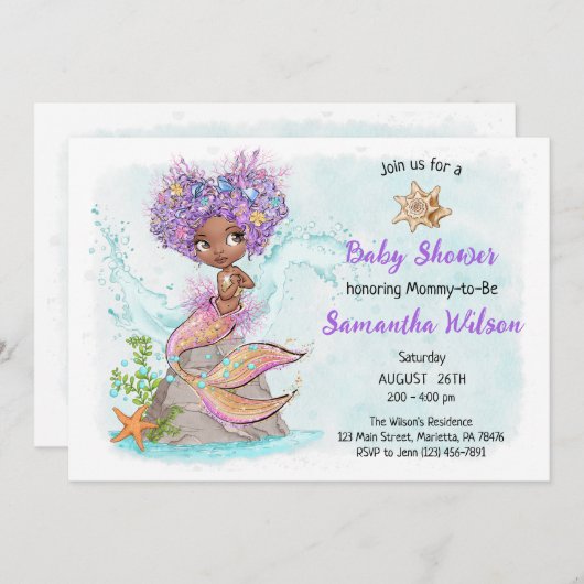 Onder het Zee Little Mermaid Baby shower Kaart (Voorkant / Achterkant)