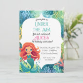 Onder het Zee Little Mermaid Verjaardagsuitnodigin Kaart (Staand voorkant)