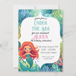 Onder het Zee Little Mermaid Verjaardagsuitnodigin Kaart