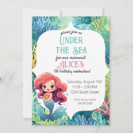 Onder het Zee Little Mermaid Verjaardagsuitnodigin Kaart