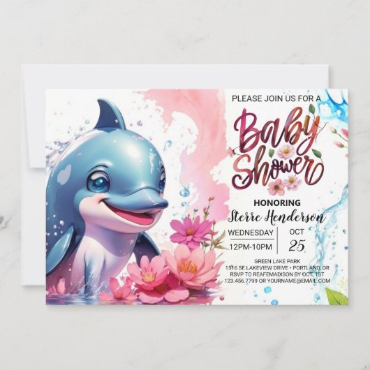Onder het Zee Magic Girl Baby Dolphin Shower Kaart (Voorkant)