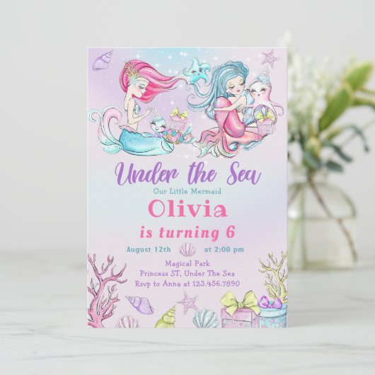 Onder het Zee Magic Mermaid Verjaardagsfeest Kaart (Staand voorkant)