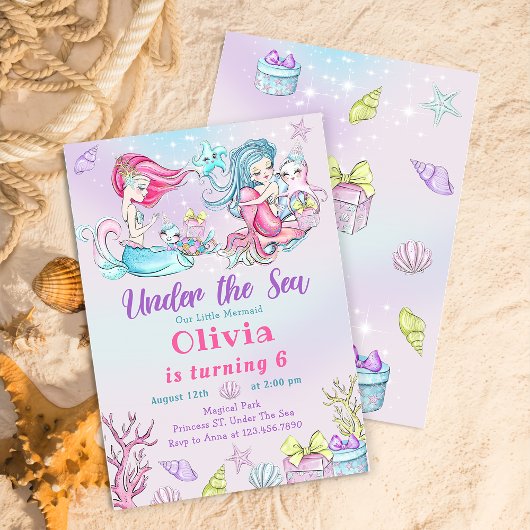 Onder het Zee Magic Mermaid Verjaardagsfeest Kaart