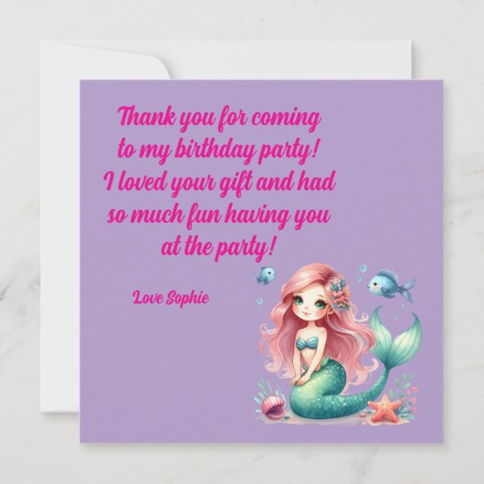 Onder het Zee Magical Mermaid Girl Foto Verjaardag Bedankkaart (Achterkant)