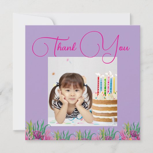 Onder het Zee Magical Mermaid Girl Foto Verjaardag Bedankkaart (Voorkant)