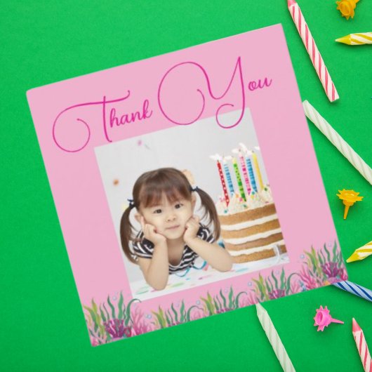 Onder het Zee Magical Mermaid Girl Foto Verjaardag Bedankkaart