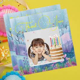 Onder het Zee Magical Mermaid Girl Foto Verjaardag Bedankkaart