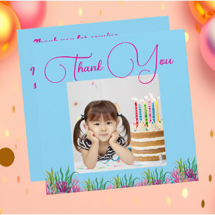 Onder het Zee Magical Mermaid Girl Foto Verjaardag Bedankkaart