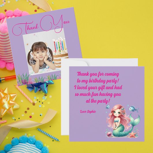 Onder het Zee Magical Mermaid Girl Foto Verjaardag Bedankkaart