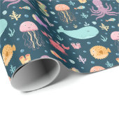 Onder het Zee Mariene Dieren zwemmen in de oceaan Cadeaupapier (Rol Hoek)