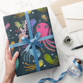 Onder het Zee Marine Life Cartoon Dark Background Cadeaupapier