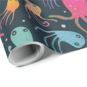 Onder het Zee Marine Life Cartoon Dark Background Cadeaupapier (Rol Hoek)