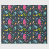 Onder het Zee Marine Life Cartoon Dark Background Cadeaupapier (Vlak)