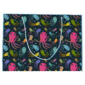 Onder het Zee Marine Life Cartoon Dark Background Groot Cadeauzakje (Achterkant)