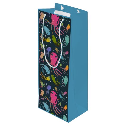 Onder het Zee Marine Life Cartoon Dark Background Wijn Cadeautas (Achterkant Gekanteld)