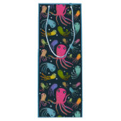 Onder het Zee Marine Life Cartoon Dark Background Wijn Cadeautas (Achterkant)