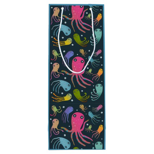 Onder het Zee Marine Life Cartoon Dark Background Wijn Cadeautas (Achterkant)