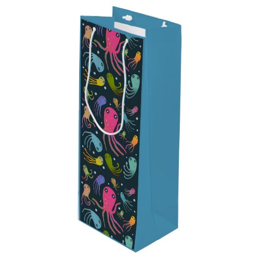 Onder het Zee Marine Life Cartoon Dark Background Wijn Cadeautas (Voorkant Gekanteld)