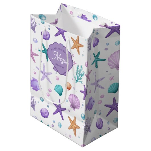 Onder het Zee Marine Life Pattern Verjaardag ID114 Medium Cadeauzakje (Voorkant Gekanteld)