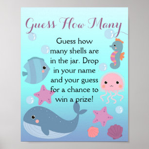 Onder het Zee Meisje Baby shower Raad hoeveel spel Poster