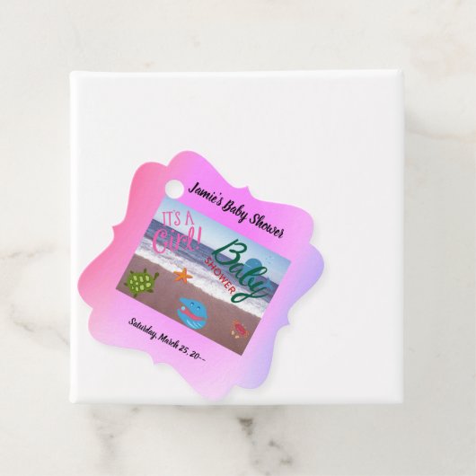 Onder het Zee meisje Baby shower roze achtergrond Bedankjes Labels (In situ)