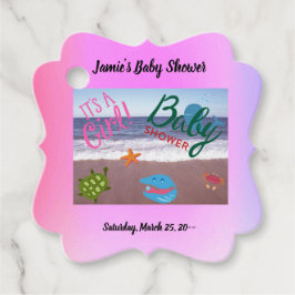 Onder het Zee meisje Baby shower roze achtergrond Bedankjes Labels