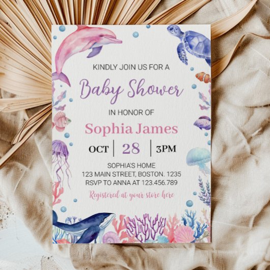 Onder het Zee Meisje Baby shower Uitnodiging