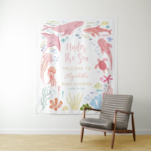 Onder het Zee Meisje Baby shower Welkom Wandkleed (In situ)